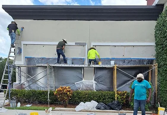 plastering at an active job site