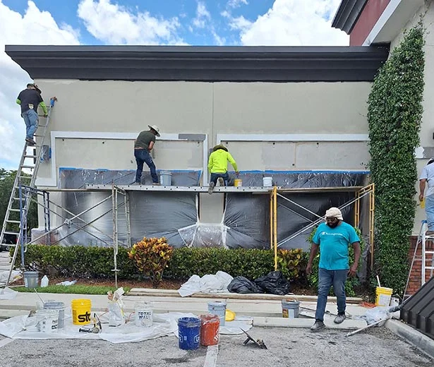 plastering at an active job site